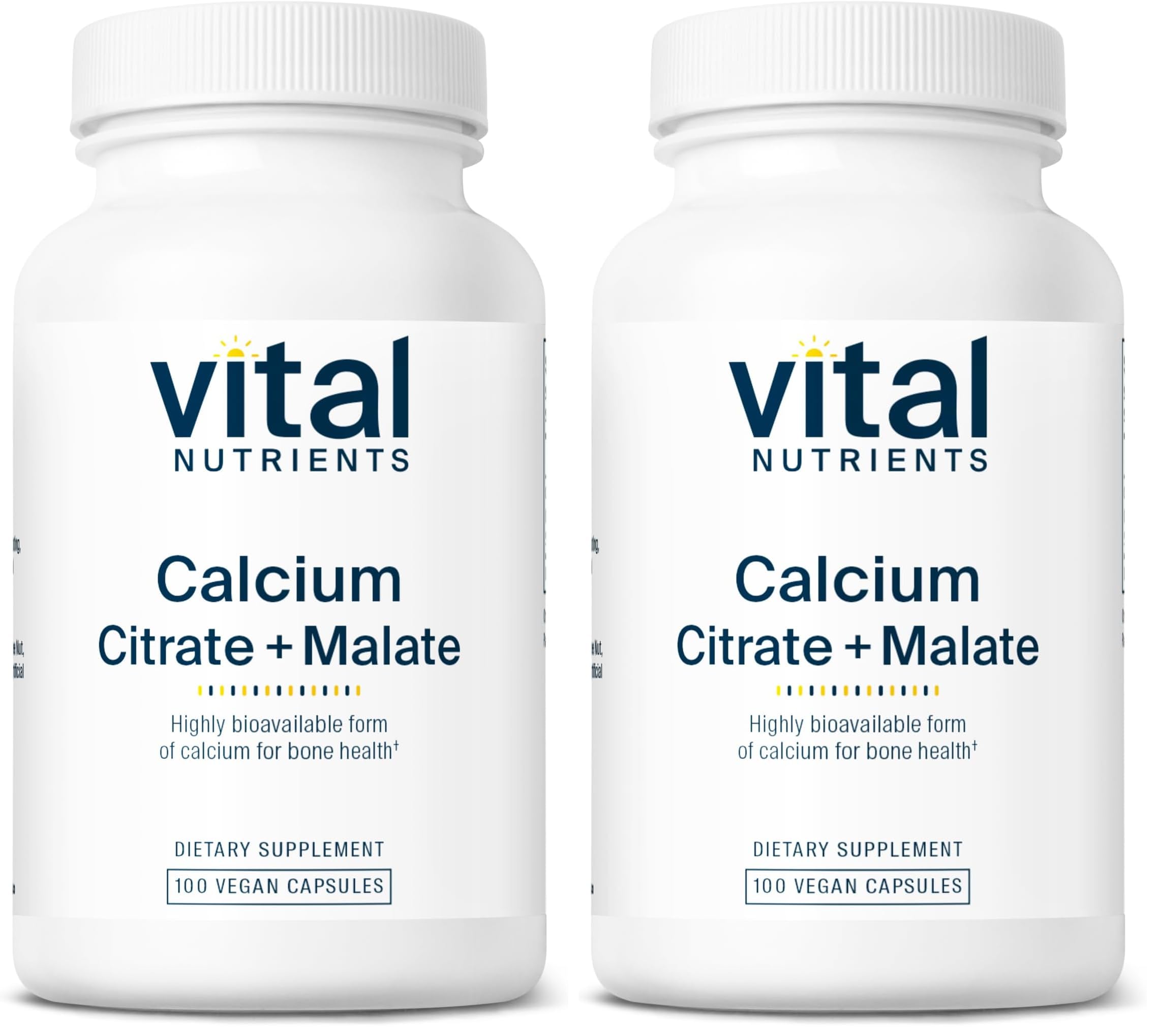 Vital Nutrients calcium citrate & malate bottle front showing vegan and gluten-free bone support