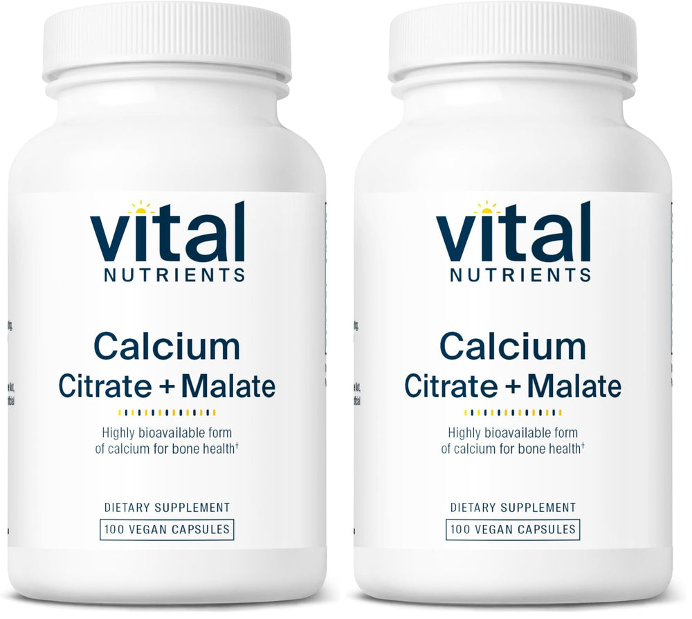 Vital Nutrients calcium citrate & malate bottle front showing vegan and gluten-free bone support