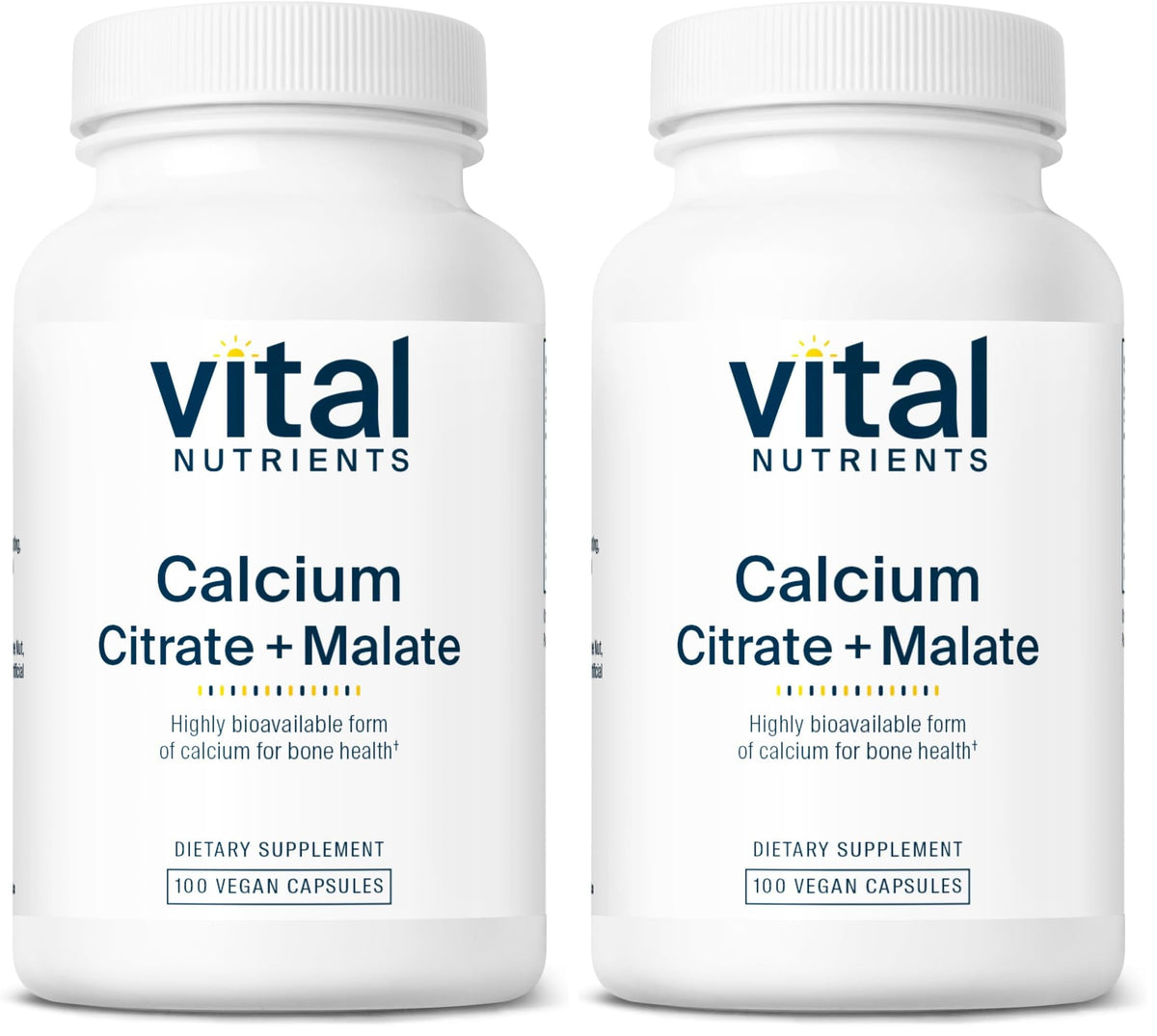 Vital Nutrients calcium citrate & malate bottle front showing vegan and gluten-free bone support