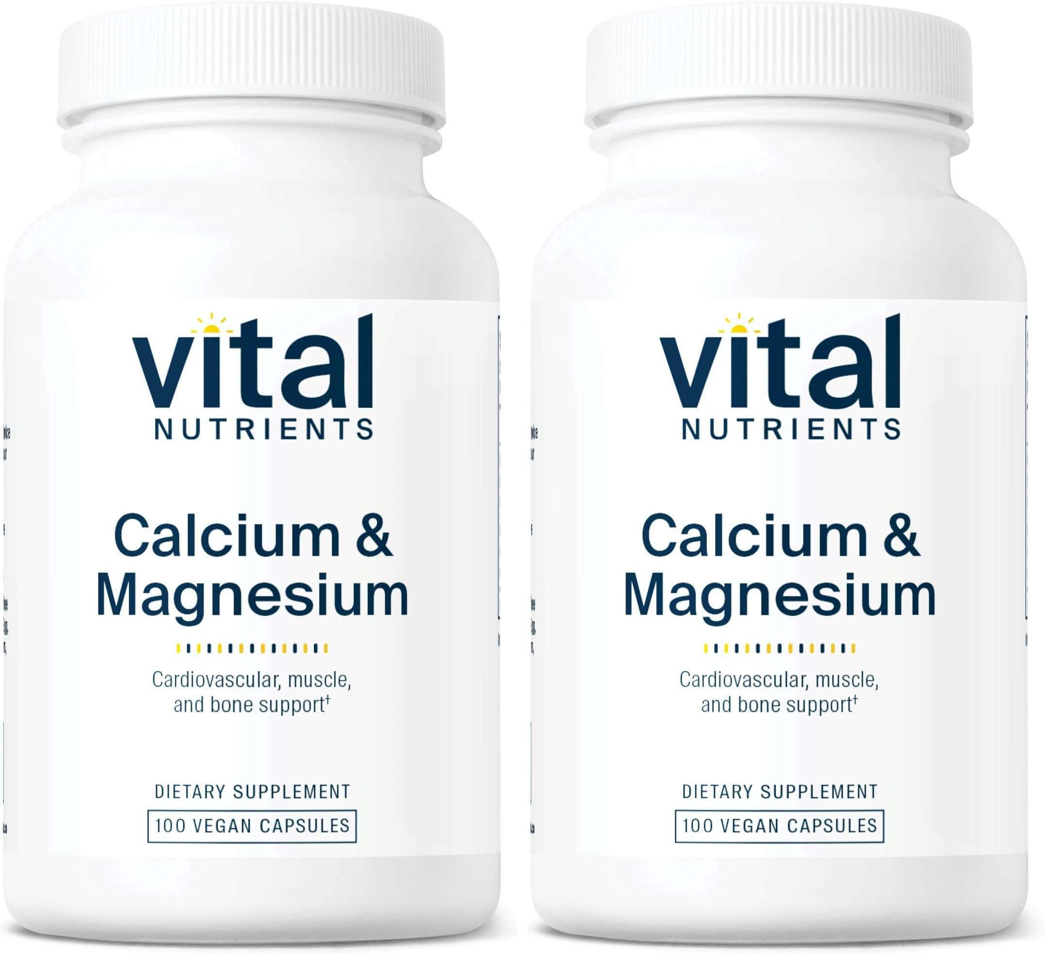 Vital Nutrients calcium magnesium bottle front showing vegan formula supporting bones