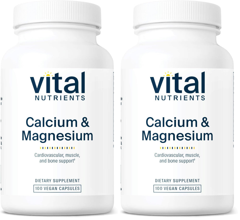 Vital Nutrients calcium magnesium bottle front showing vegan formula supporting bones