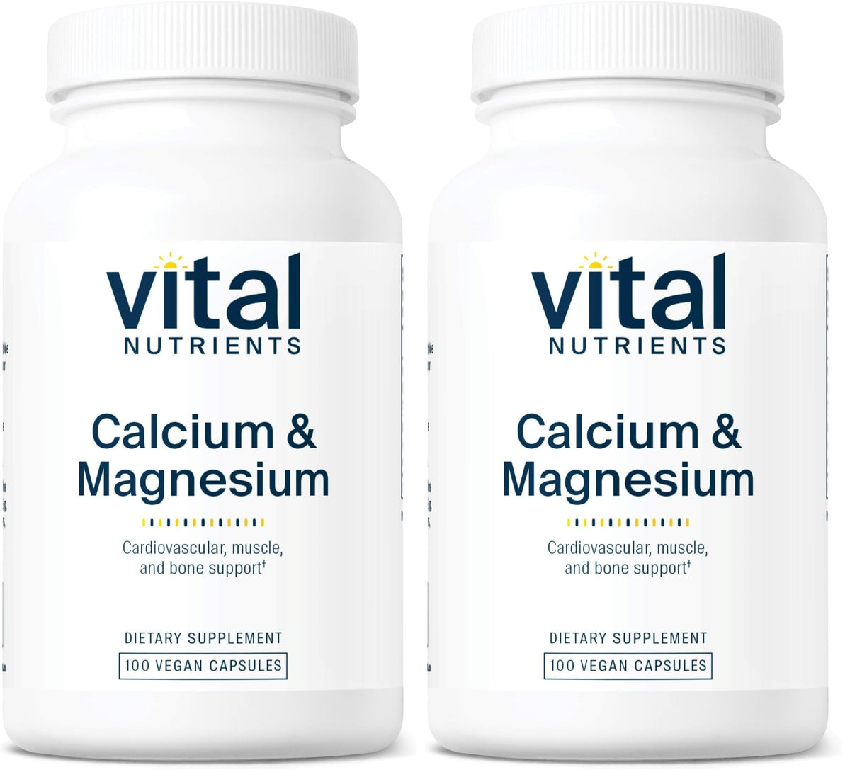 Vital Nutrients calcium magnesium bottle front showing vegan formula supporting bones