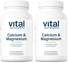 Vital Nutrients calcium magnesium bottle front showing vegan formula supporting bones