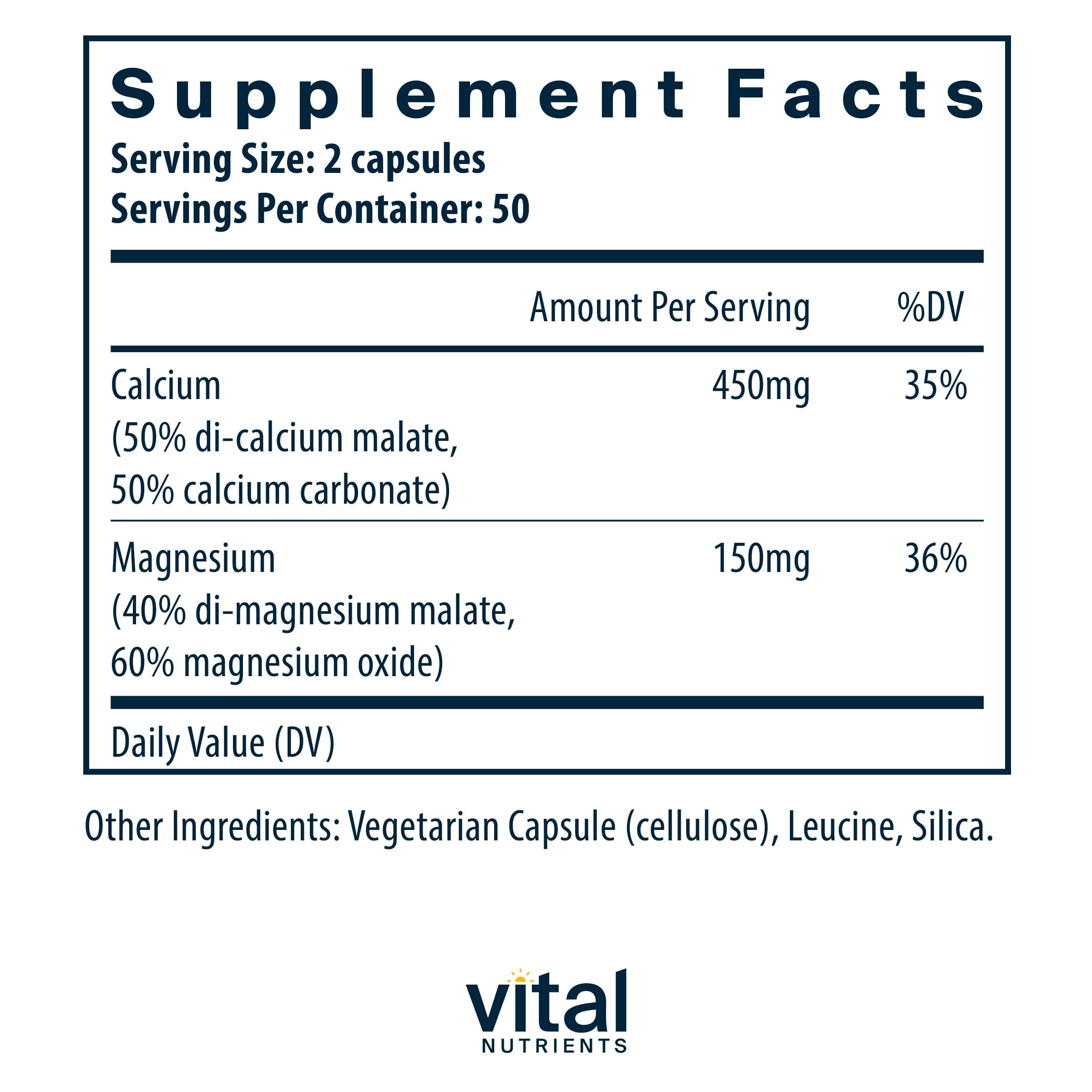 Vital Nutrients calcium magnesium capsules close-up for daily mineral balance