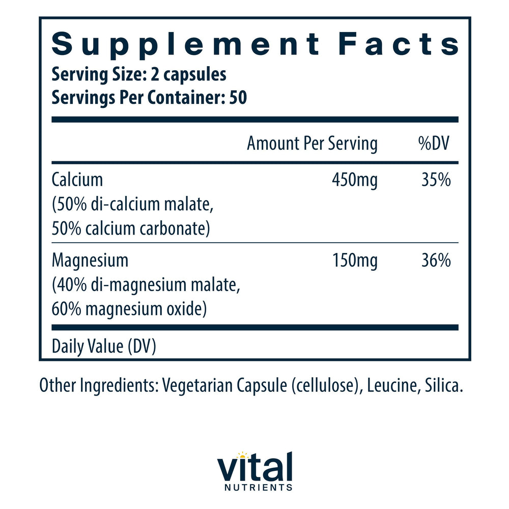 Vital Nutrients calcium magnesium capsules close-up for daily mineral balance