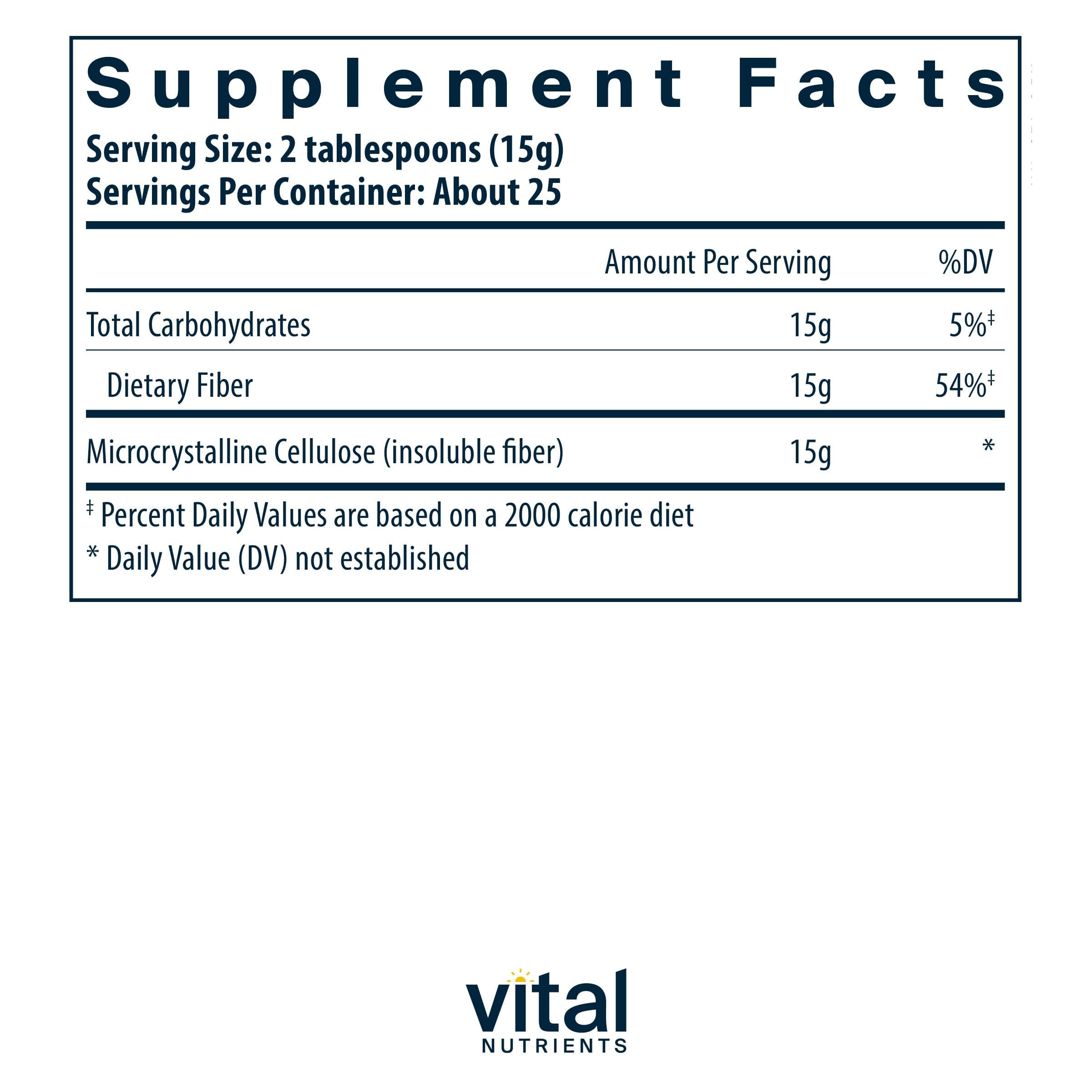 Vital Nutrients cellulose-fiber-powder-pour enables easy portioning for daily fiber support.