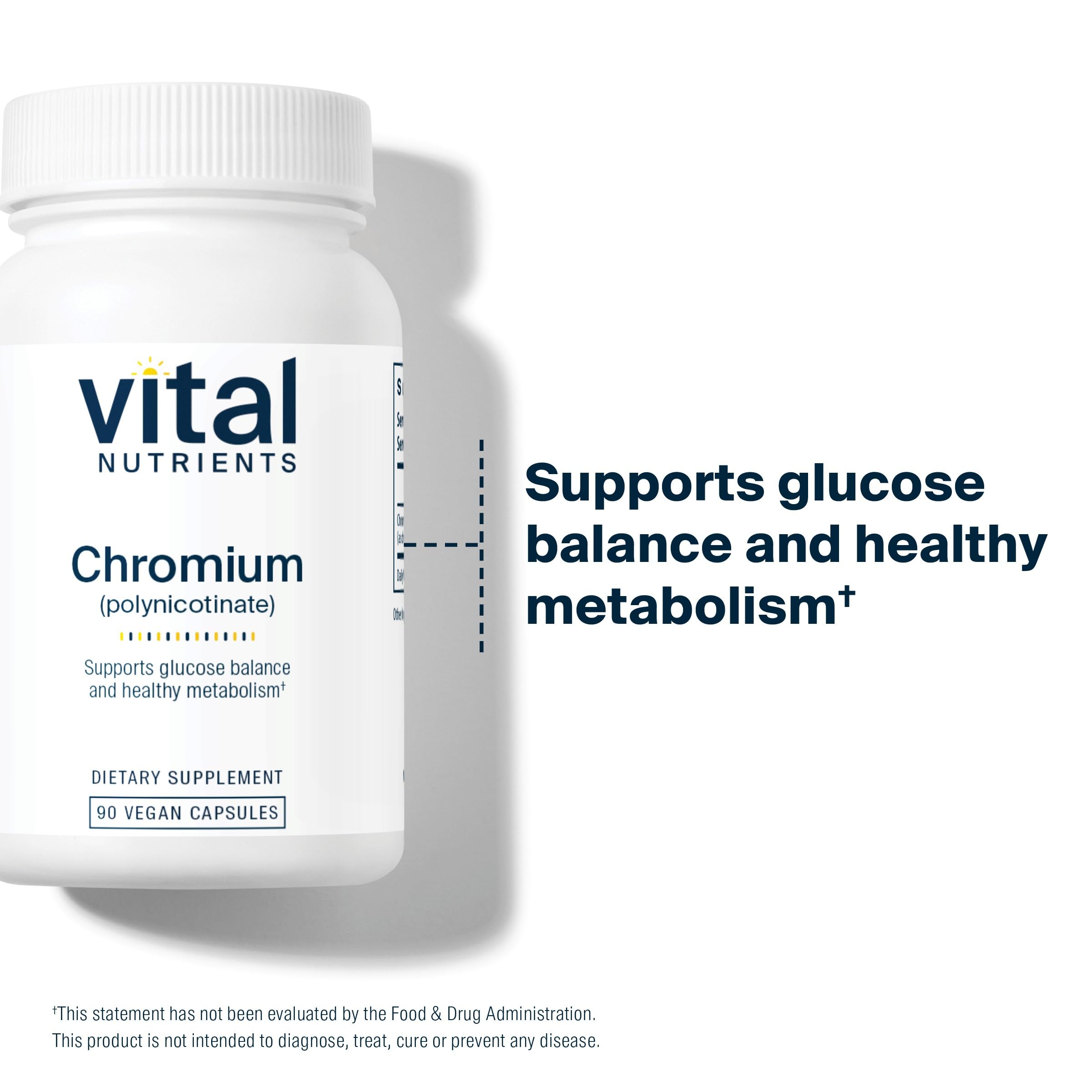 Vital Nutrients chromium polynicotinate bottle label close-up highlighting 200mcg dosage