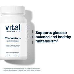 Vital Nutrients chromium polynicotinate bottle label close-up highlighting 200mcg dosage