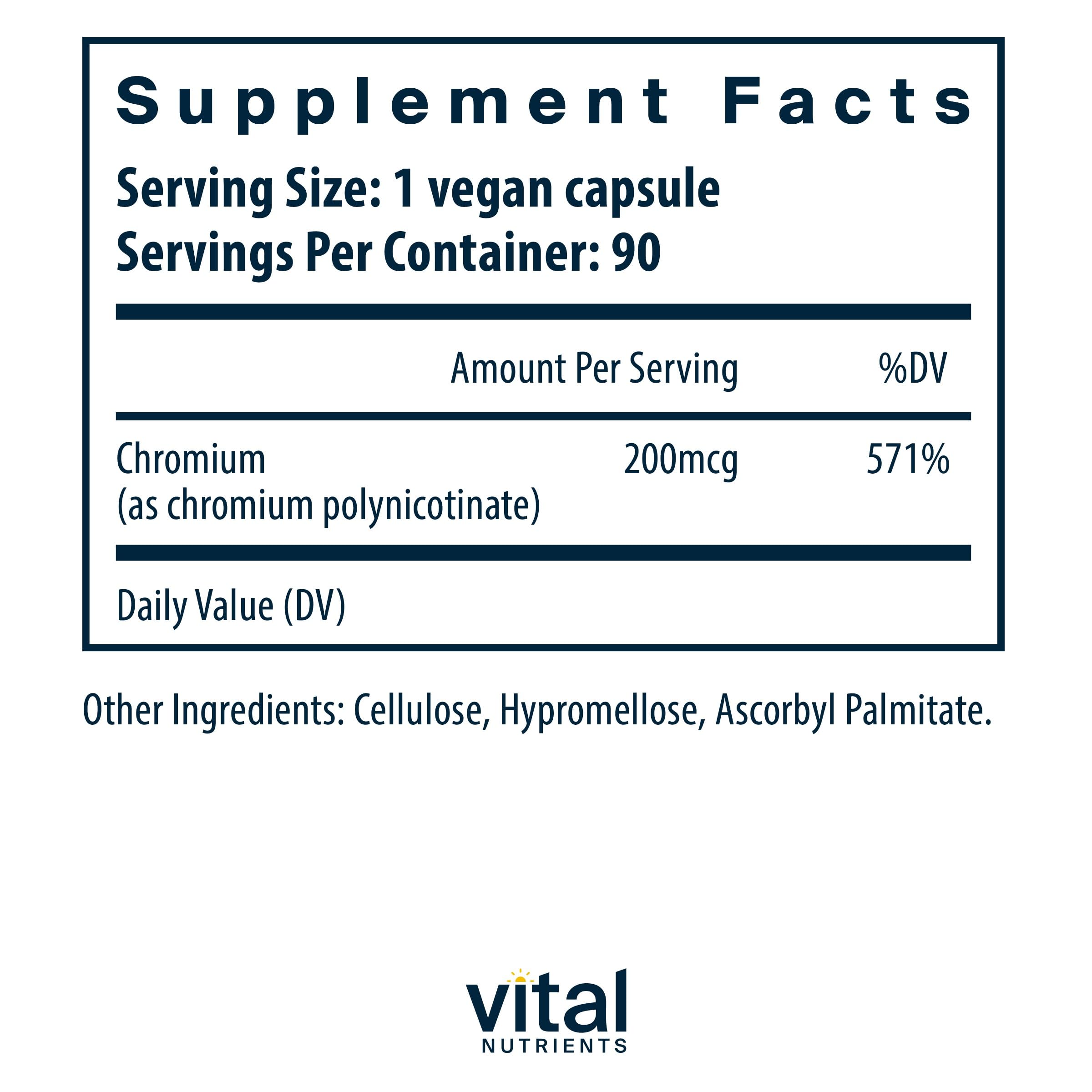 Vital Nutrients chromium polynicotinate capsules close-up for easy daily use