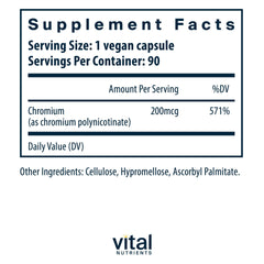 Vital Nutrients chromium polynicotinate capsules close-up for easy daily use