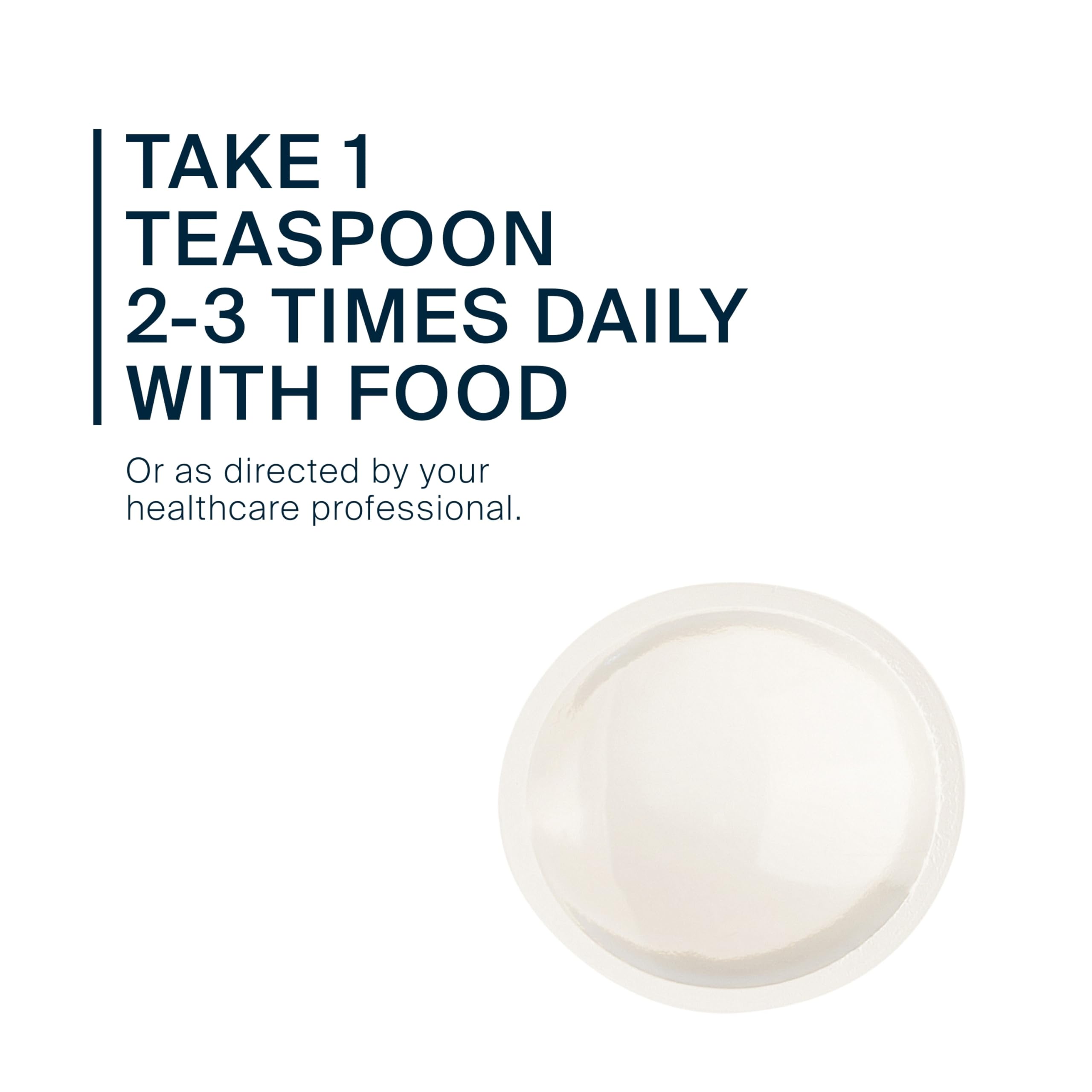 Glass with spoon of Vital Nutrients cod liver oil for easy daily dosing