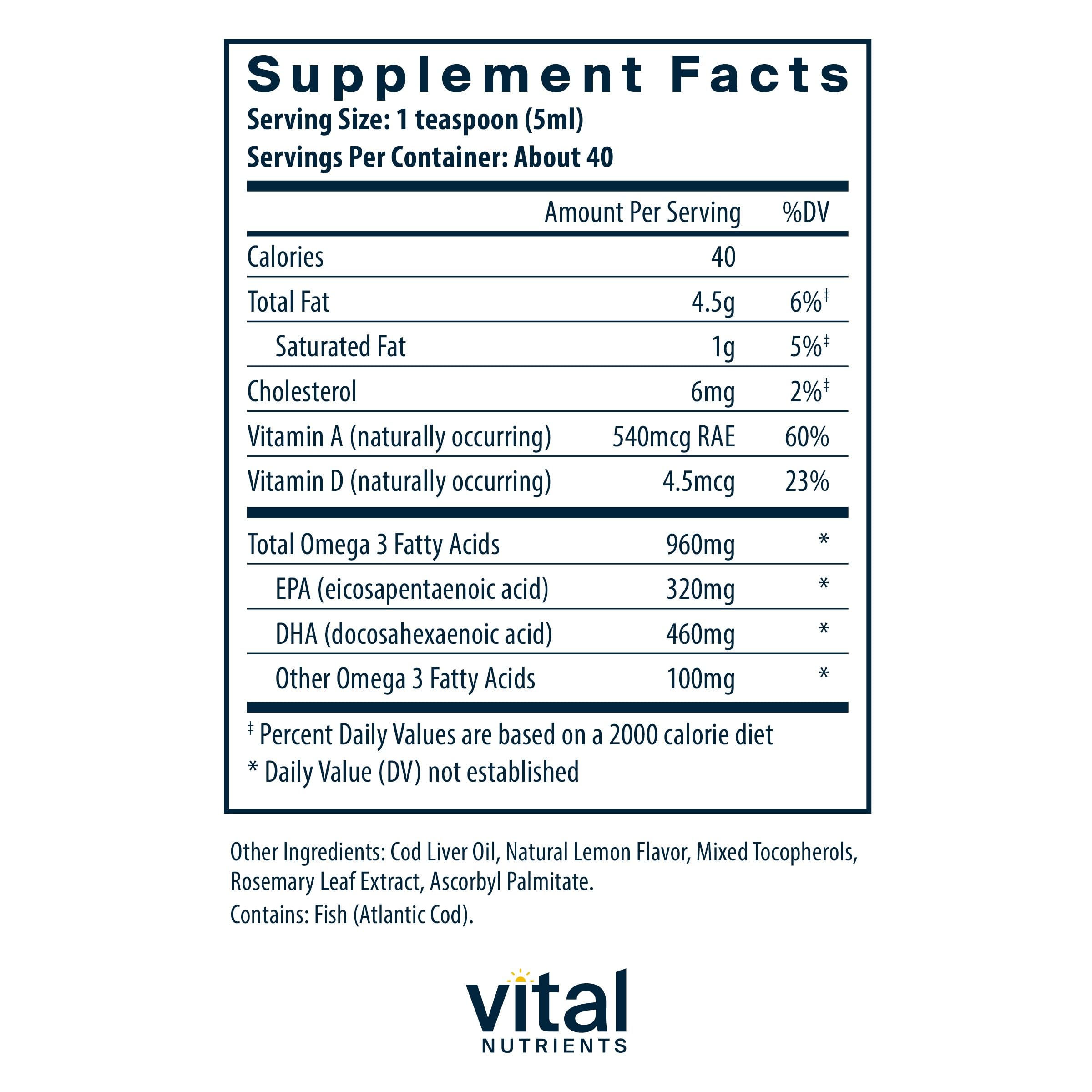 Pouring Vital Nutrients cod liver oil shows smooth, golden oil for daily use