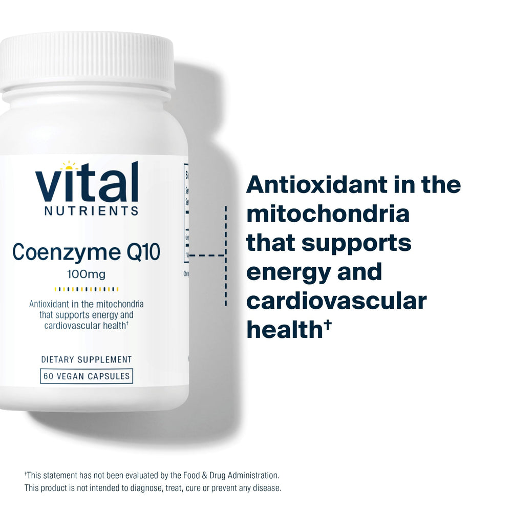 Graphic illustrating potential heart support and energy benefits of CoQ10