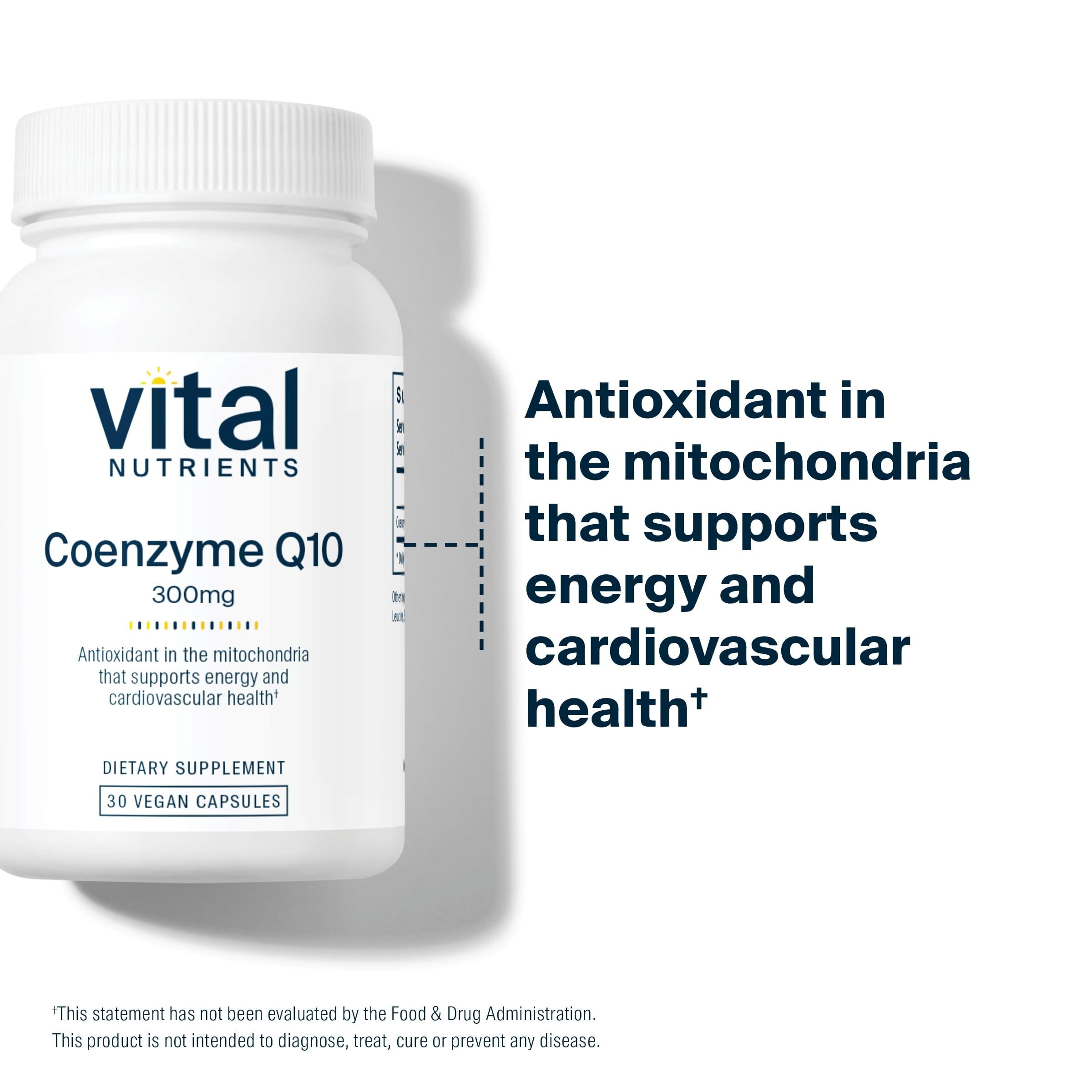 Vital Nutrients pack shot with product branding and heart-health icons.