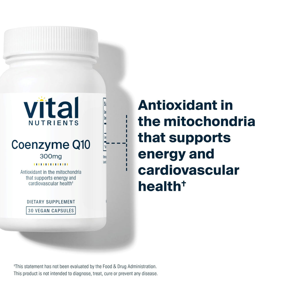 Vital Nutrients pack shot with product branding and heart-health icons.
