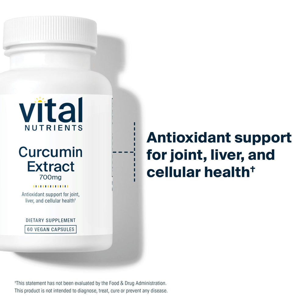 Vital Nutrients curcumin capsules shown with daily-use illustration.