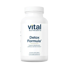 Vital Nutrients Detox bottle label highlighting vegan, allergen-free detox support.