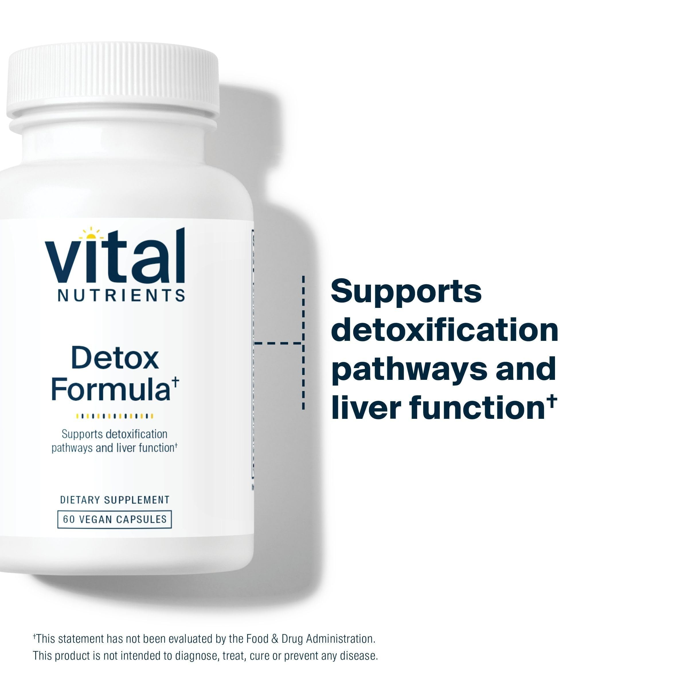 Vital Nutrients Detox Formula label closeup confirms vegan, allergen-free