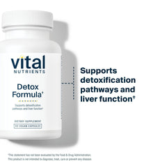Vital Nutrients Detox Formula label closeup confirms vegan, allergen-free
