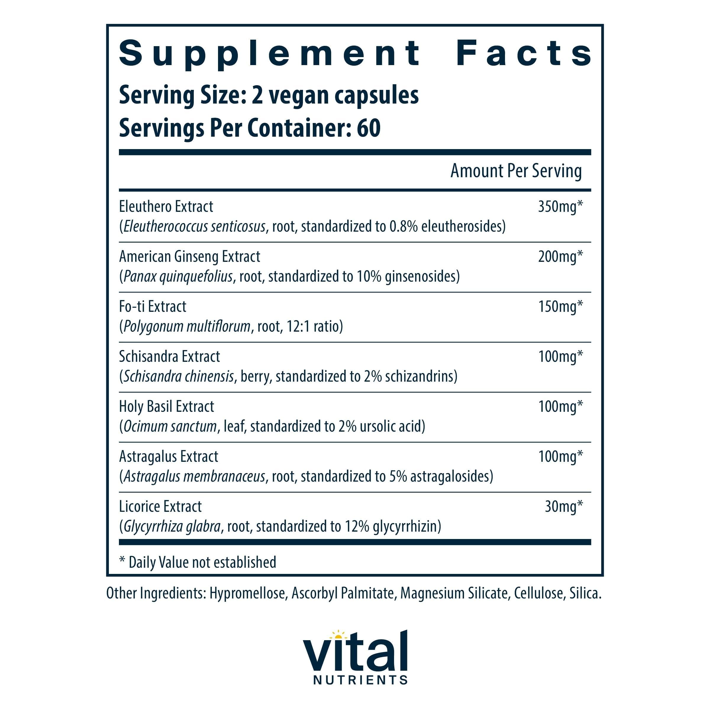Vital Nutrients Energy Plus capsules ready for daily adaptogenic stamina support