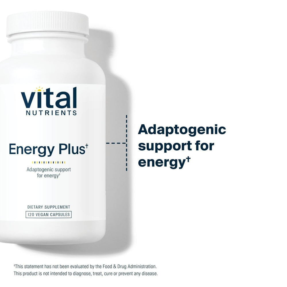 Vital Nutrients Energy Plus label highlights gluten-free and non-GMO formulation