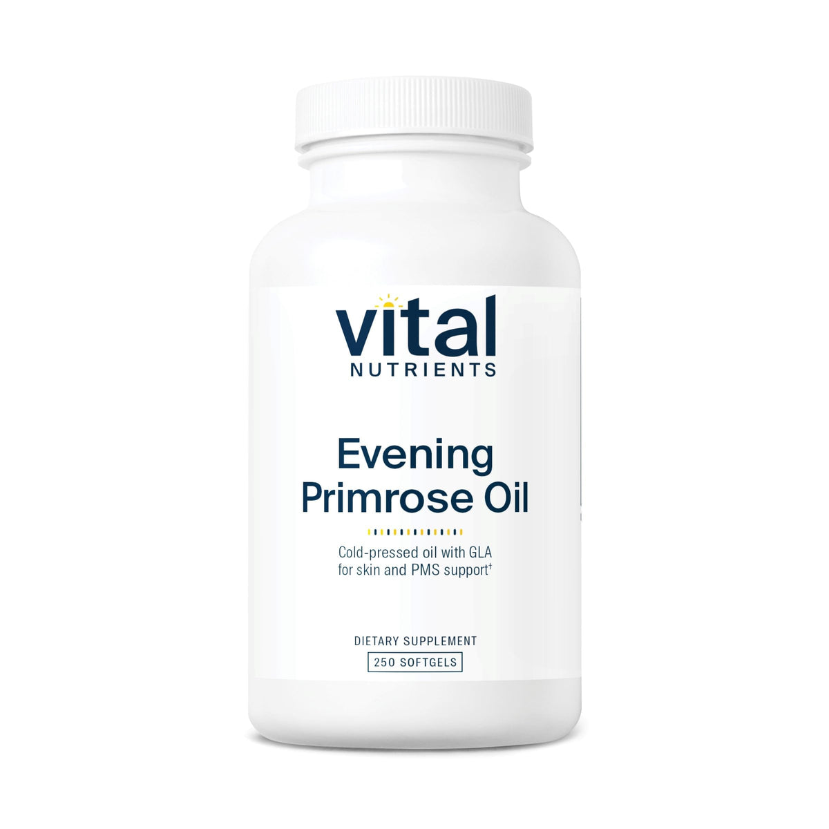 Vital Nutrients Evening Primrose Oil 1000mg bottle with softgels for skin support.