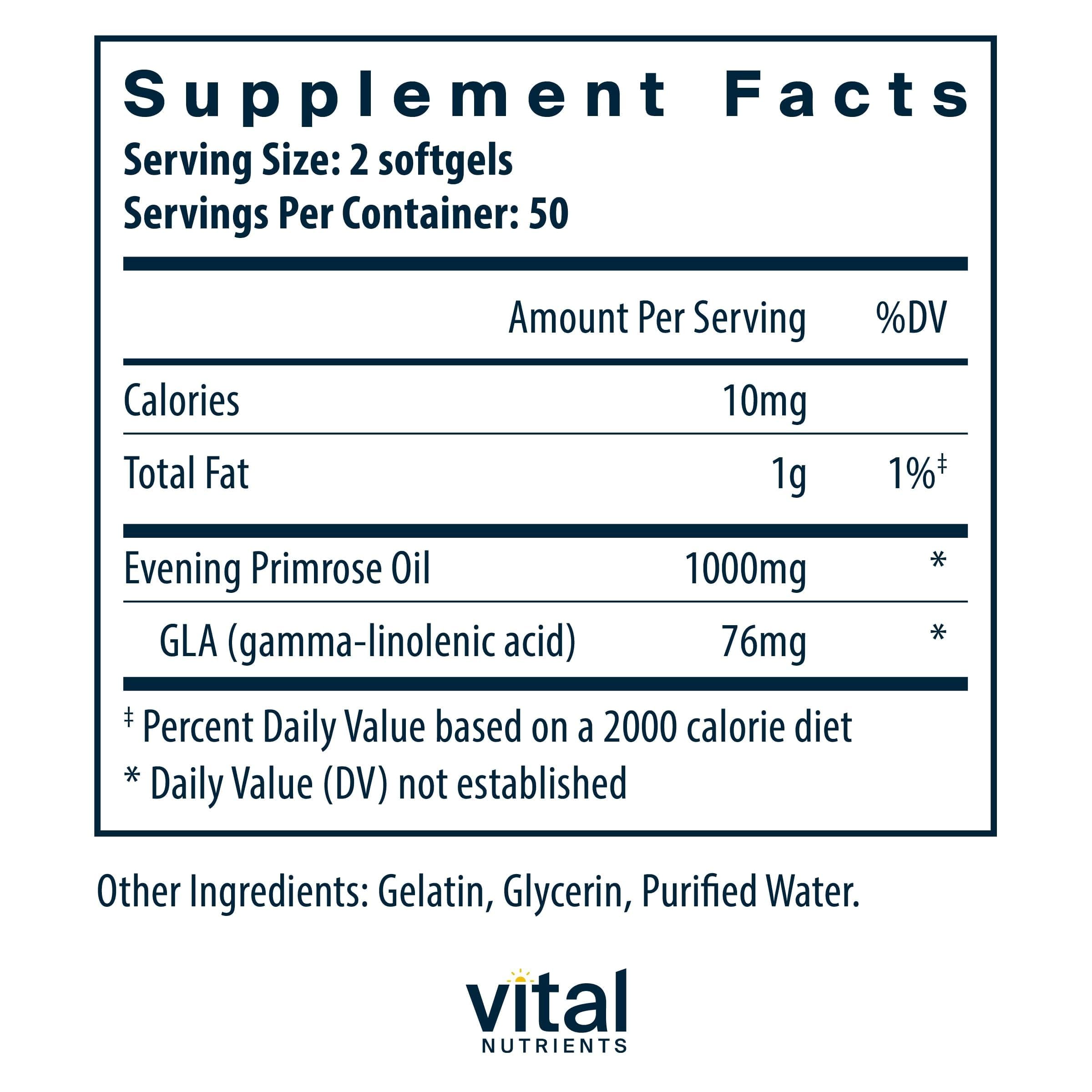 Vital Nutrients Evening Primrose Oil capsules for daily wellness