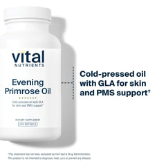 Vital Nutrients Evening Primrose Oil being poured for easy daily dosage visual.