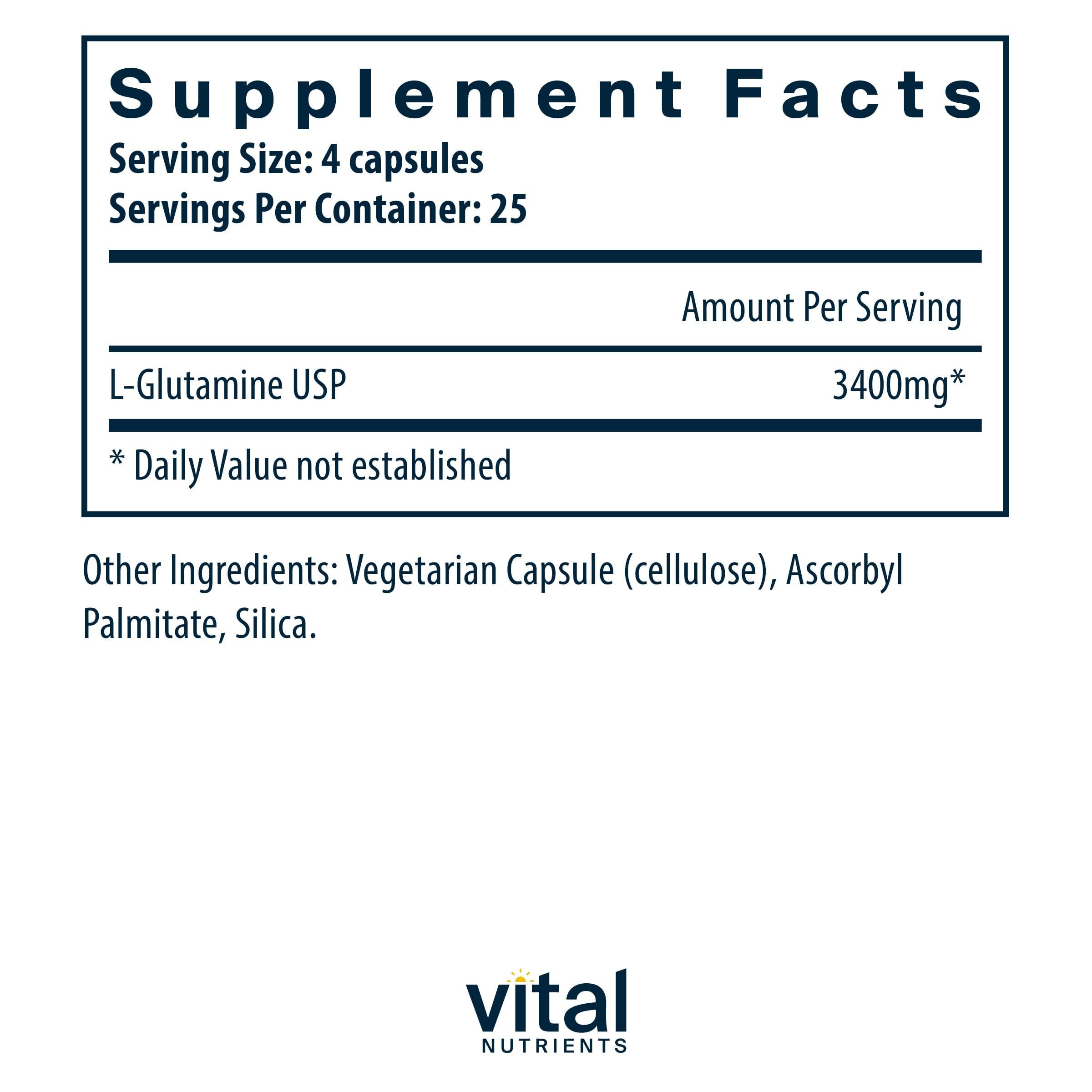 Vital Nutrients Glutamine capsules close-up ready for daily intake