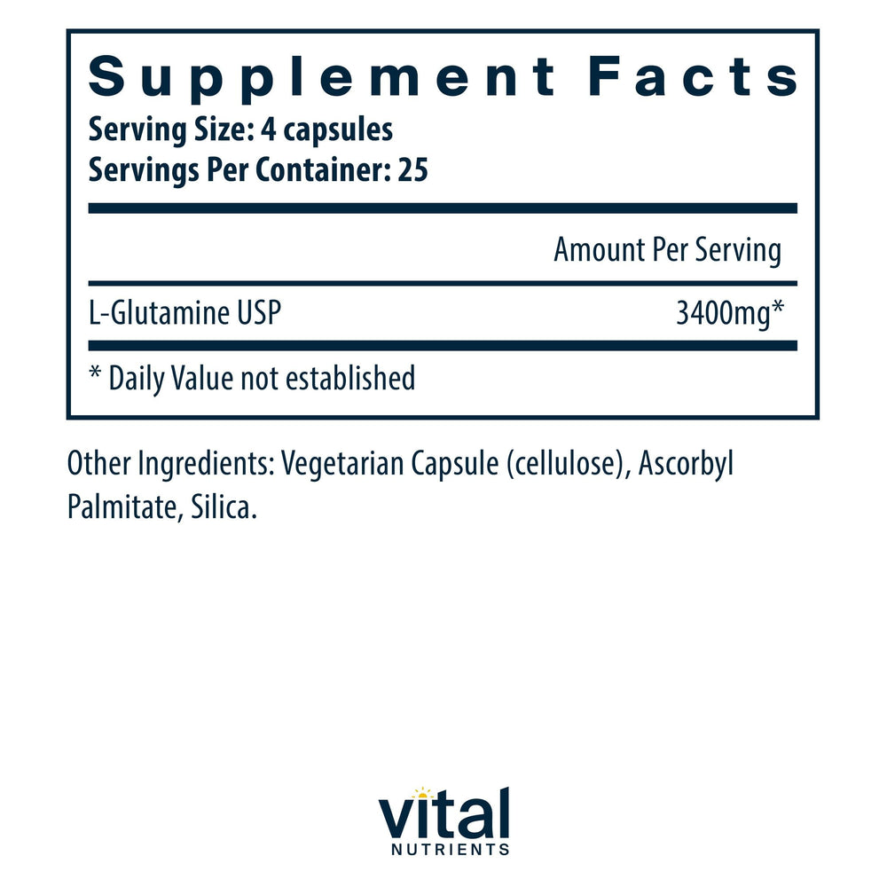 Vital Nutrients Glutamine capsules close-up ready for daily intake