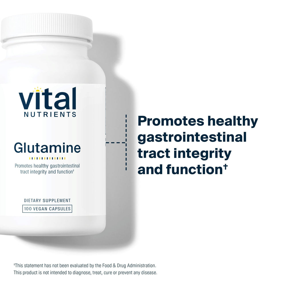 Vital Nutrients Glutamine capsules in hand illustrate easy daily use