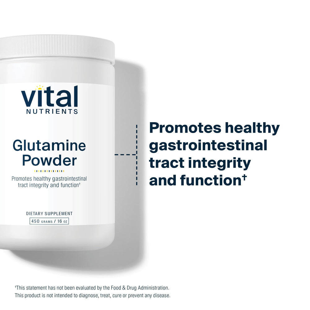 Vital Nutrients Glutamine powder glass stir demonstrates smooth texture after mixing