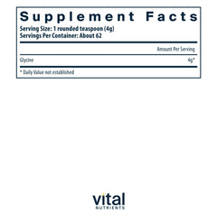 Vital Nutrients Glycine Powder scoop for easy, accurate daily dosing.