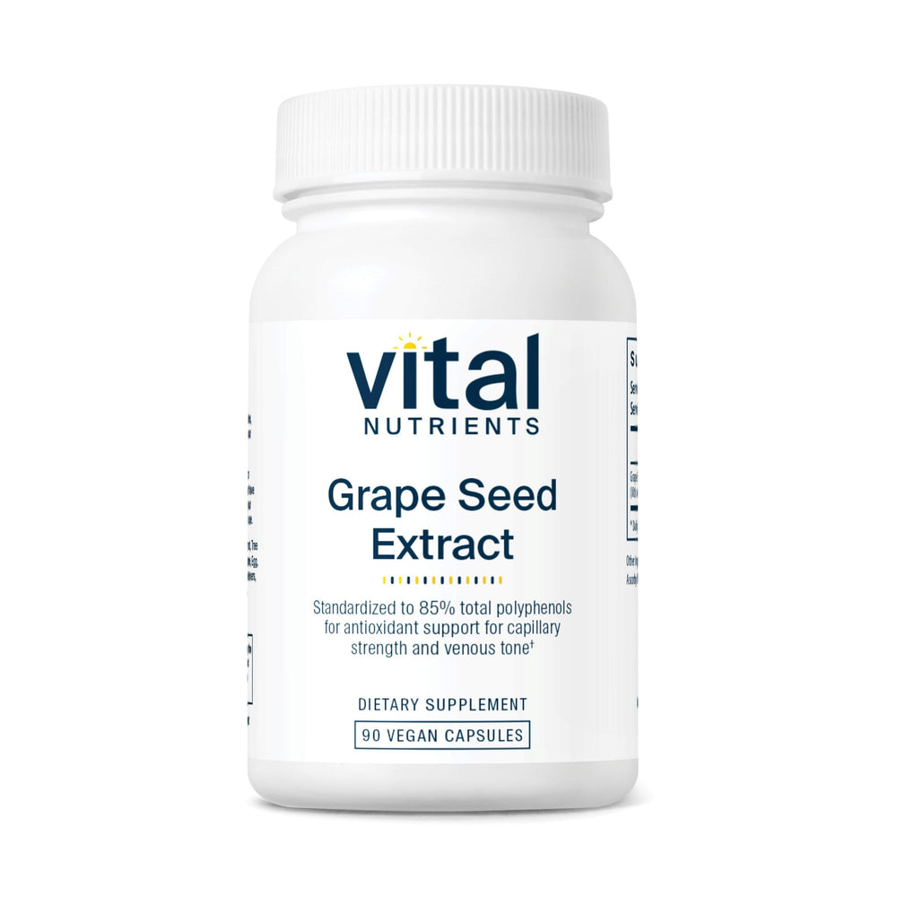 Vital Nutrients grape seed extract bottle with capsules for circulation support