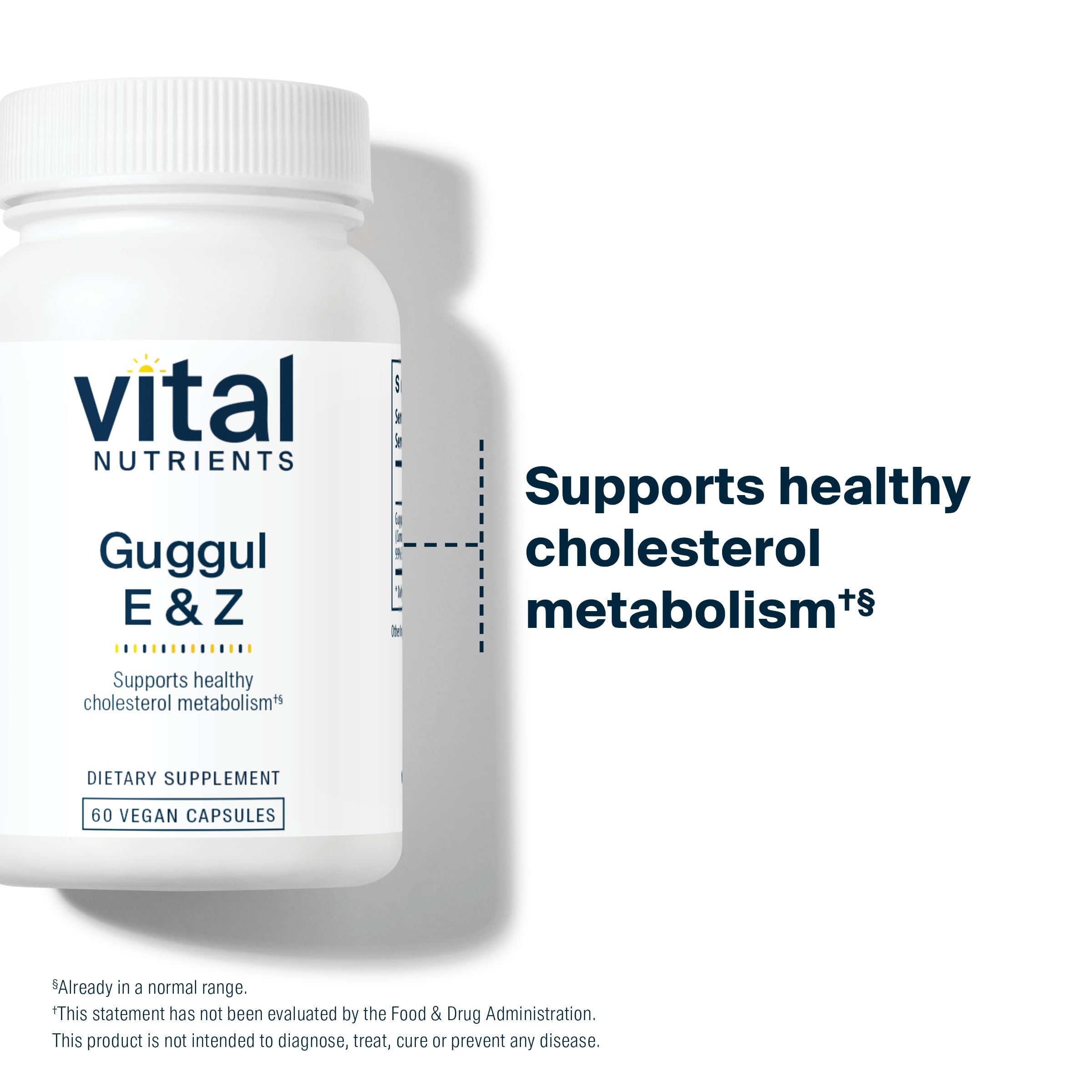Vital Nutrients Guggul E & Z facts panel shows 60 capsules