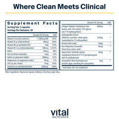 Vital Nutrients hair growth vitamins closeup of pills for hair strength.