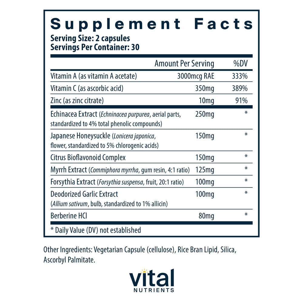Vital Nutrients Herbal Biotic bottle on shelf shows gluten-free and dairy-free formulation.