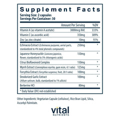 Vital Nutrients Herbal Biotic bottle on shelf shows gluten-free and dairy-free formulation.