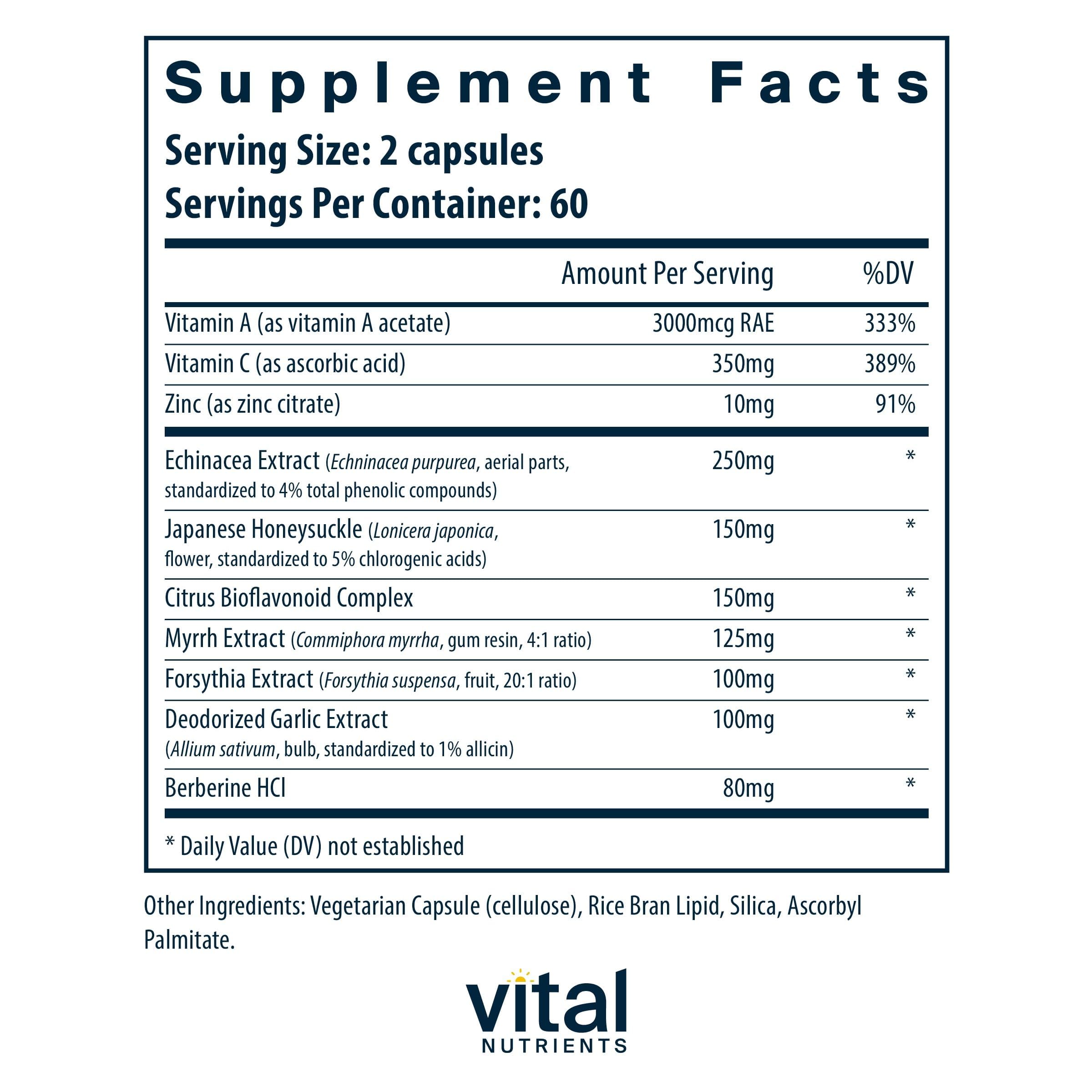 Vital Nutrients Herbal Biotic capsules close-up showing antioxidant blend.
