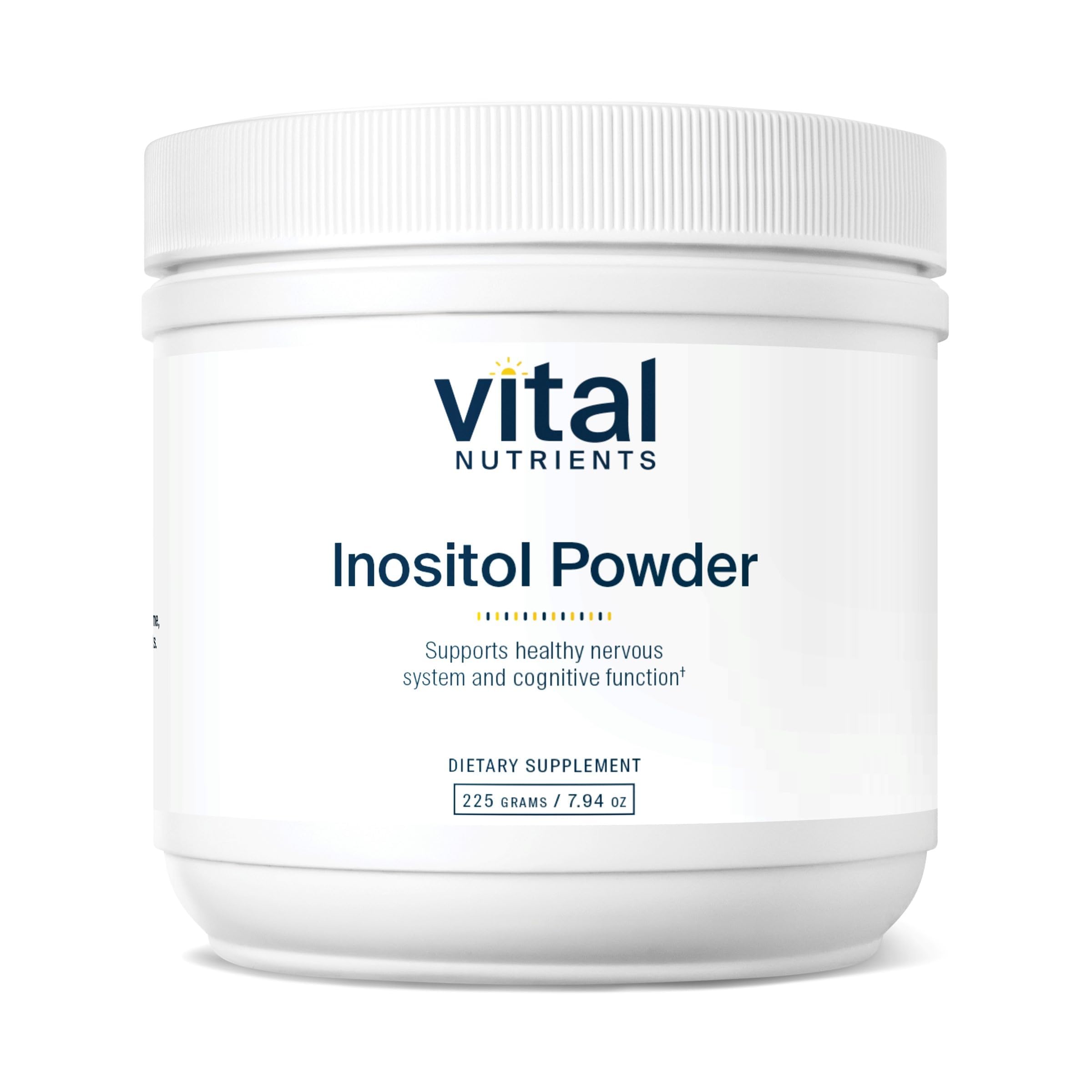 Vital Nutrients Inositol Powder tub front showing vegan formula for energy and balance