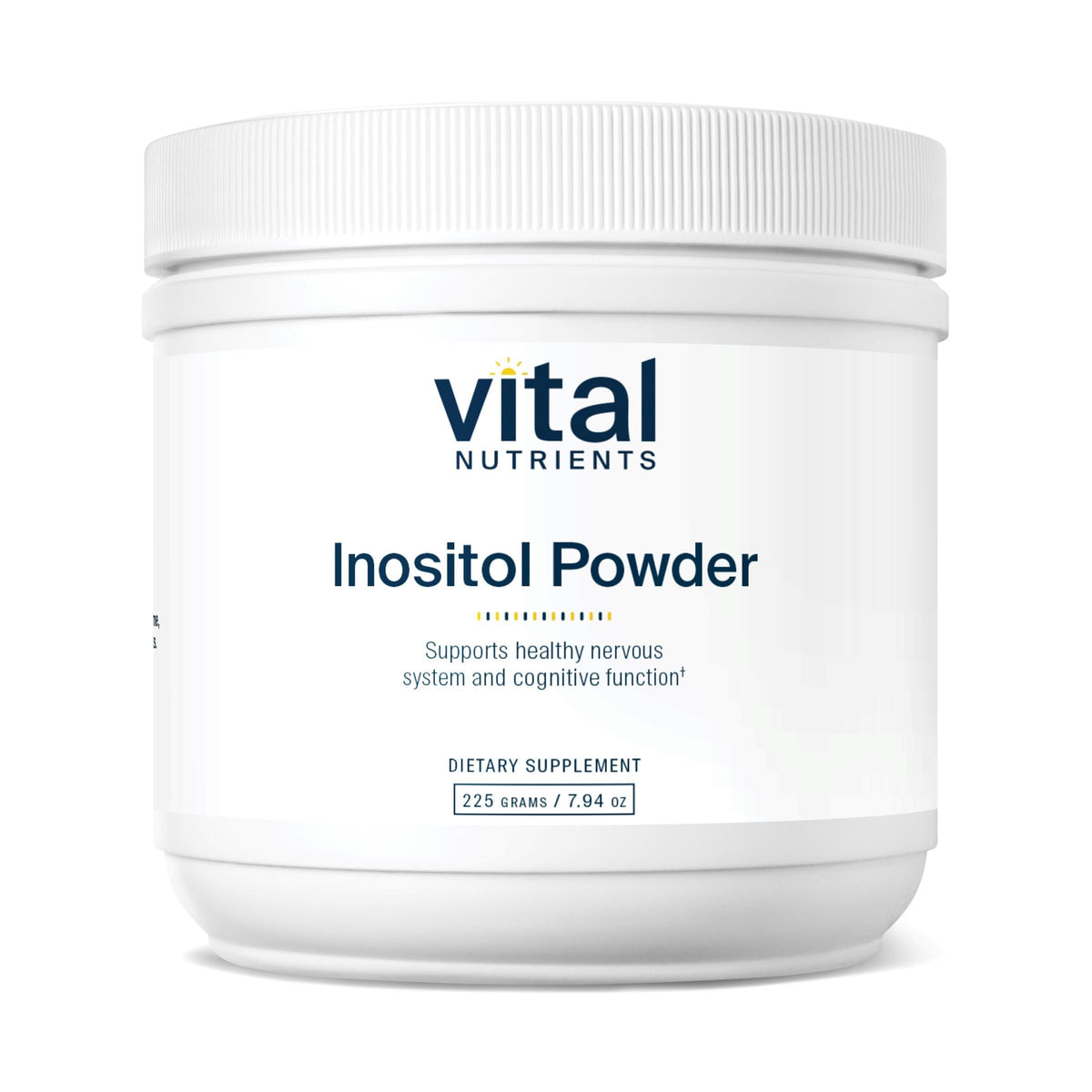 Vital Nutrients Inositol Powder tub front showing vegan formula for energy and balance