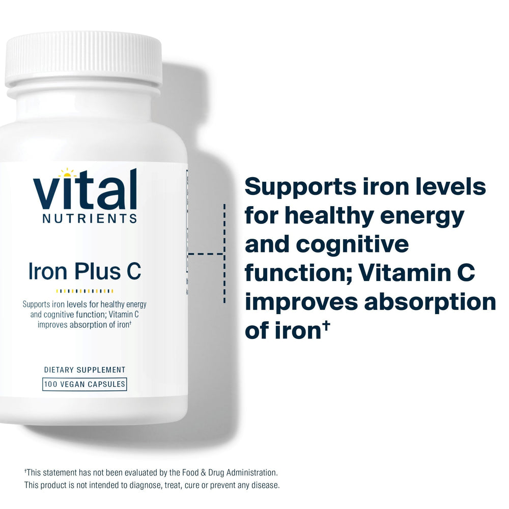 Vital Nutrients Iron Plus C NSF certification seal signals quality and safety.