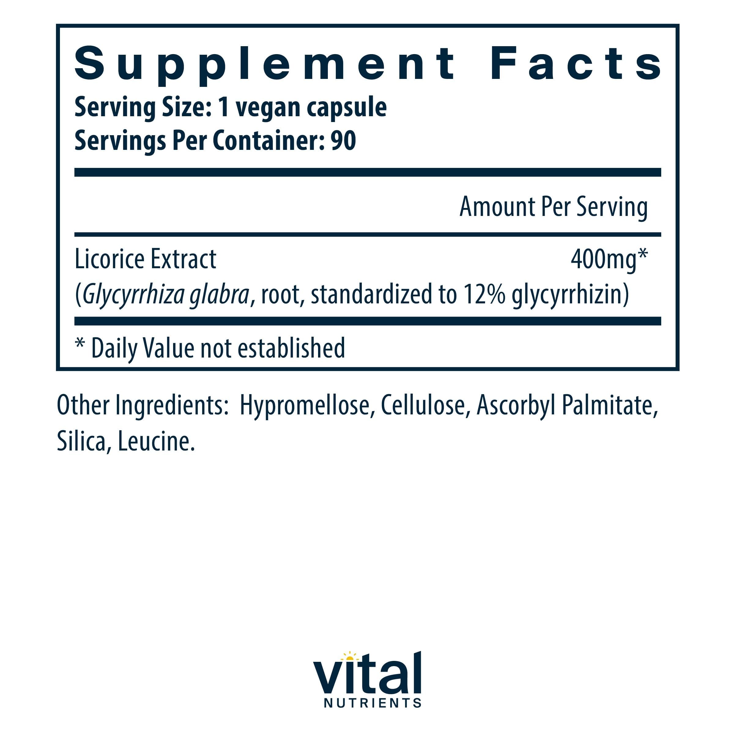 Vital Nutrients licorice root extract capsules close-up for immune support
