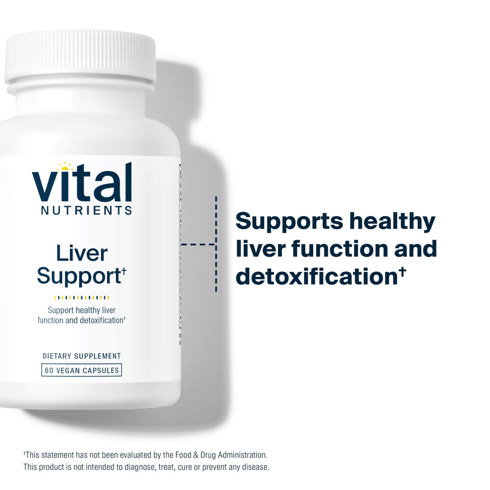 Vital Nutrients Liver Support bottle on kitchen counter for routine wellness.