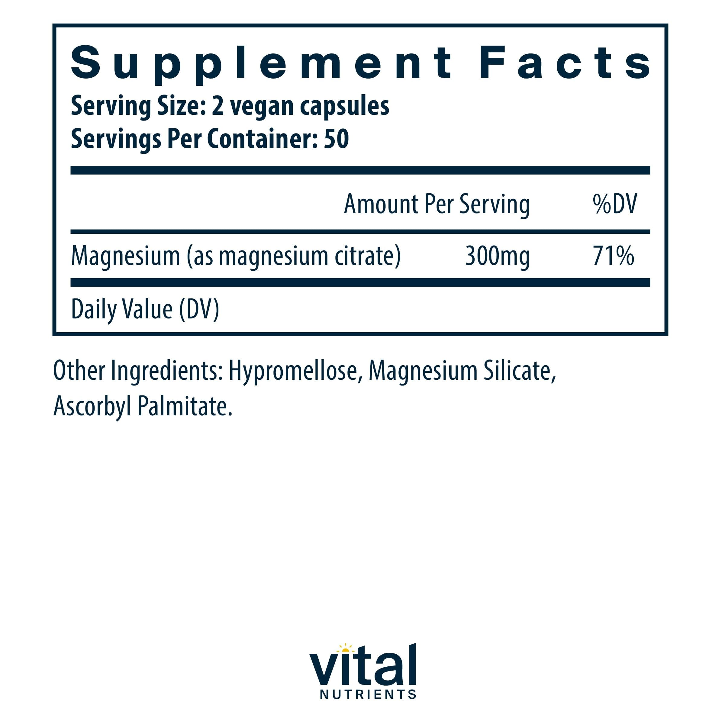 Vital Nutrients Magnesium Citrate capsules ready for sleep and daily calm use.