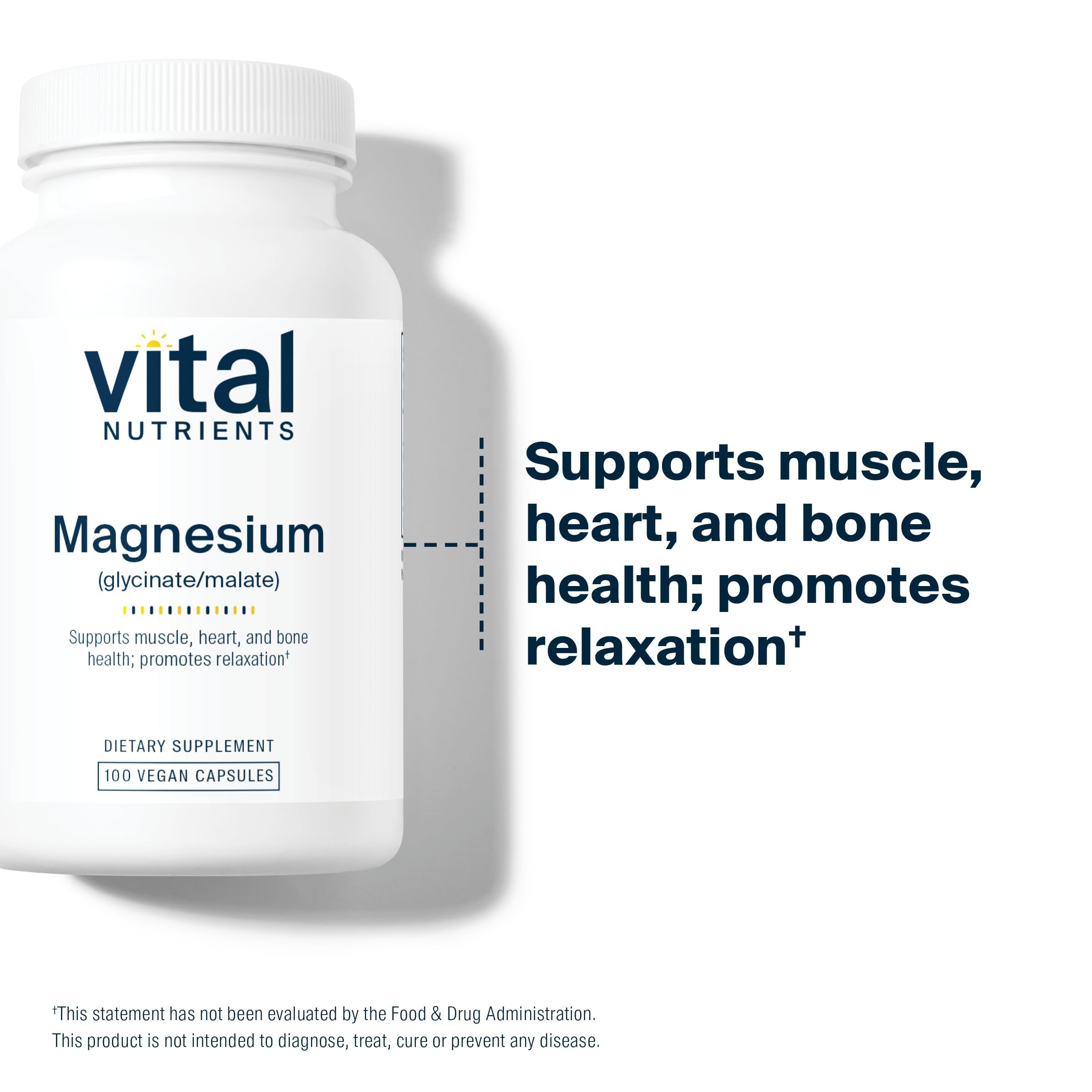 Vital Nutrients Magnesium Glycinate + Malate label highlighting gluten-free, allergen-conscious formula