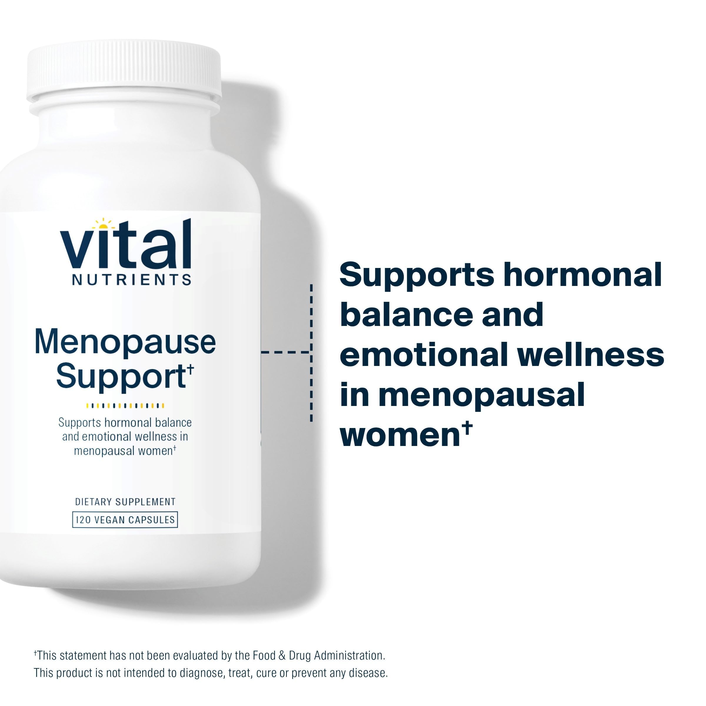 Vital Nutrients Menopause Support herbal blend bottle emphasizing natural ingredients for daily wellness.