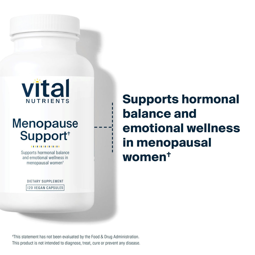 Vital Nutrients Menopause Support herbal blend bottle emphasizing natural ingredients for daily wellness.