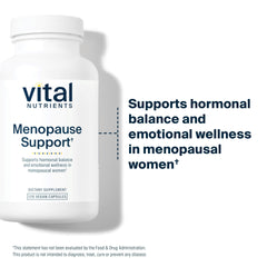 Vital Nutrients Menopause Support herbal blend bottle emphasizing natural ingredients for daily wellness.