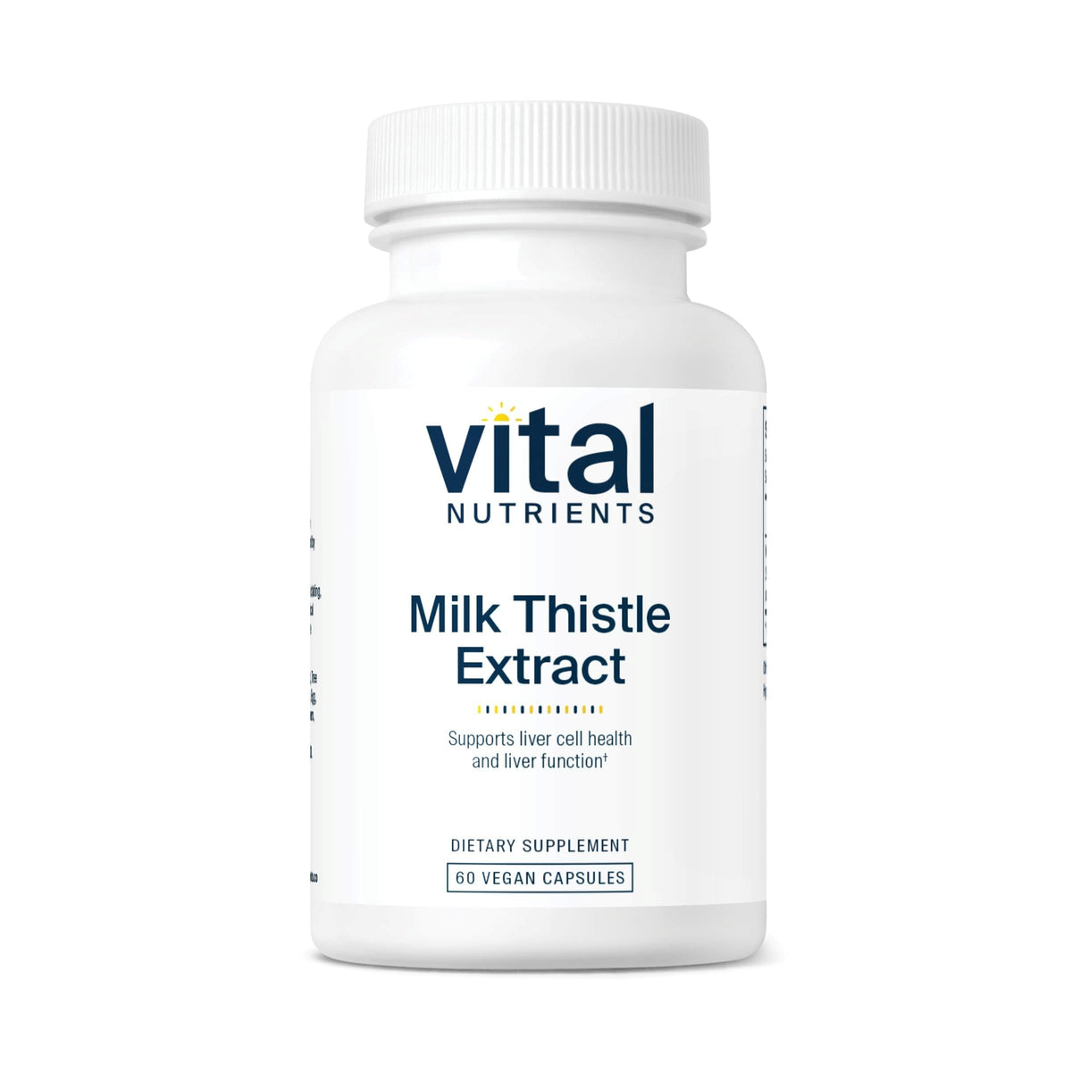 Vital Nutrients Milk Thistle 250mg bottle displaying 60 capsules for liver support